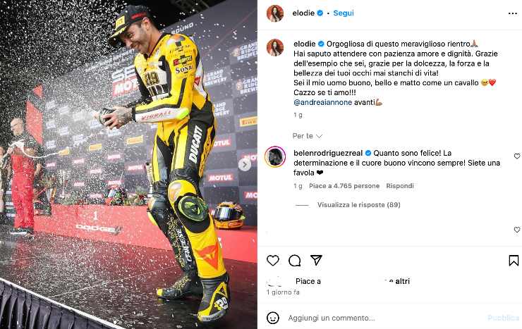 Iannone: commento inaspettato post Elodie